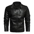 thumbnail image 1 of Men Leather Jackets Men Casual Solid Zipper Fashion Motorcycle Stand-up Collar Leather Winter Jacket Black XXXL, 1 of 4