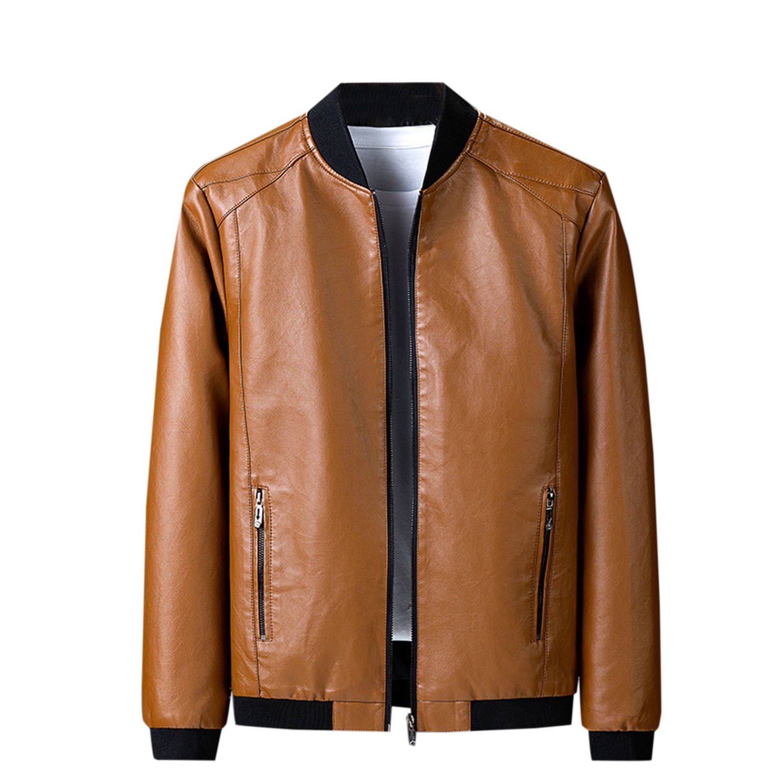Men Leather Jackets Clearance Sale Men's Solid Color Pocket Leather