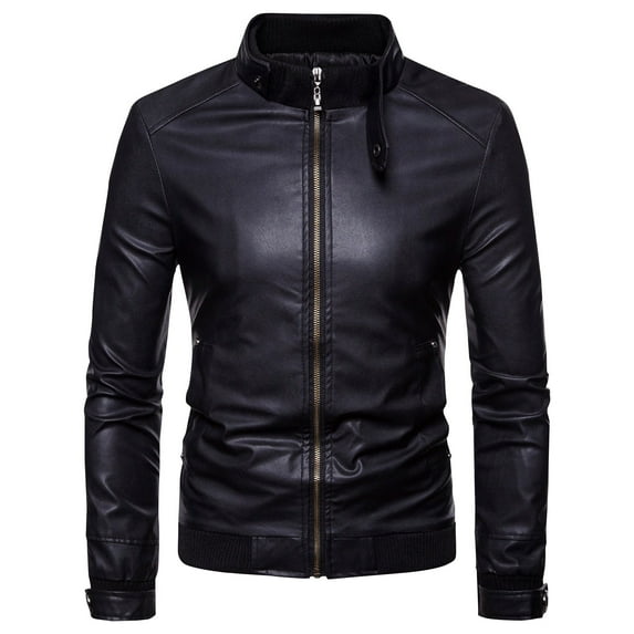 Men Leather Jackets Men's Winter Long-sleeved Leather Motorcycle Jacket Zipper Coat Long Sleeve Hoodless Faux Leather Outwear Jackets Black XXL