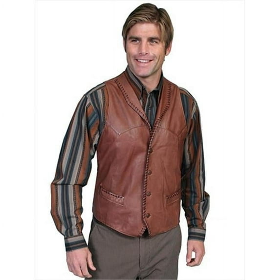 Men Leather Lapel Vest - Ranch Tan- Large