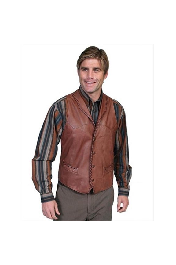 Men Leather Lapel Vest - Ranch Tan- Xxl