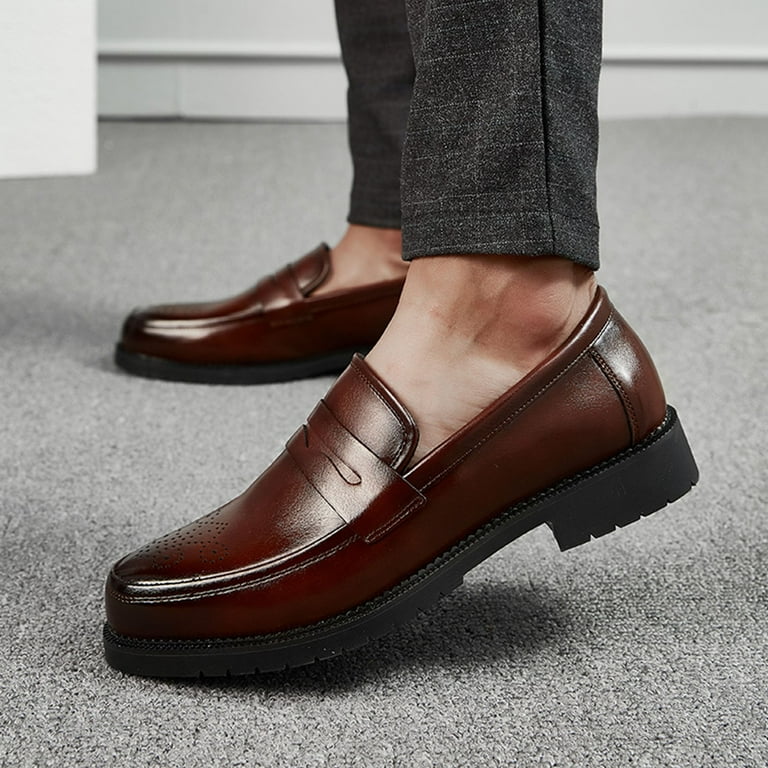 Men Leather Shoes Fashion Casual British Style Solid Color Pointed Toe Trendy Retro Male Business Wedding Formal Wear Walmart
