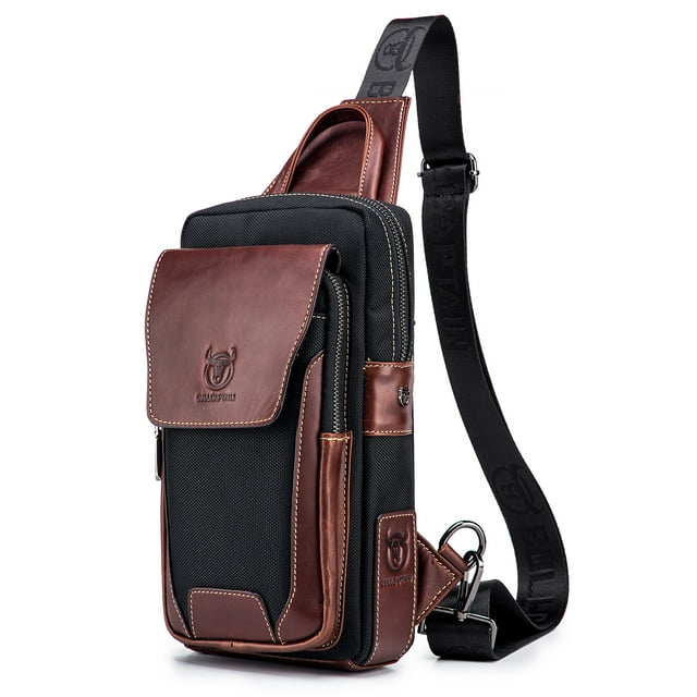 Men Leather Sling Bag Casual Chest Bag Pack Crossbody Bag Sling Travel