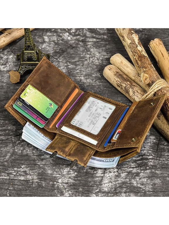 Men Leather Tri-fold Vintage Biker Chain Wallet With Snap Closur CARD Holder USA