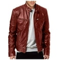 thumbnail image 1 of Men Leather Zip Up Jacket Stand Collar Leather Motorcycle Jacket Lightweight Bomber Outwear S-5XL, 1 of 4