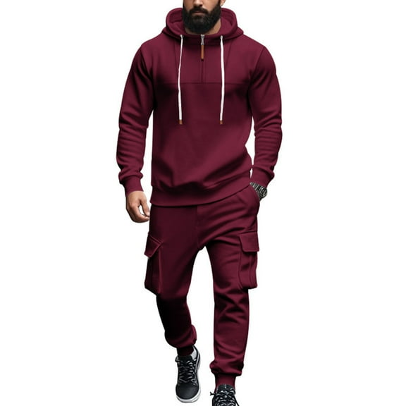 Men Leisure Hooded Hood Hoodie Trousers Adding Fleece Loose Hoodie Set