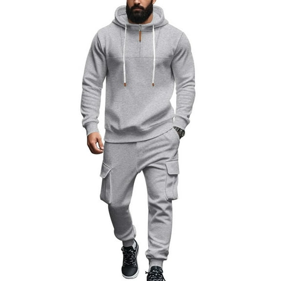 Men Leisure Hooded Hood Hoodie Trousers Adding Fleece Loose Hoodie Set