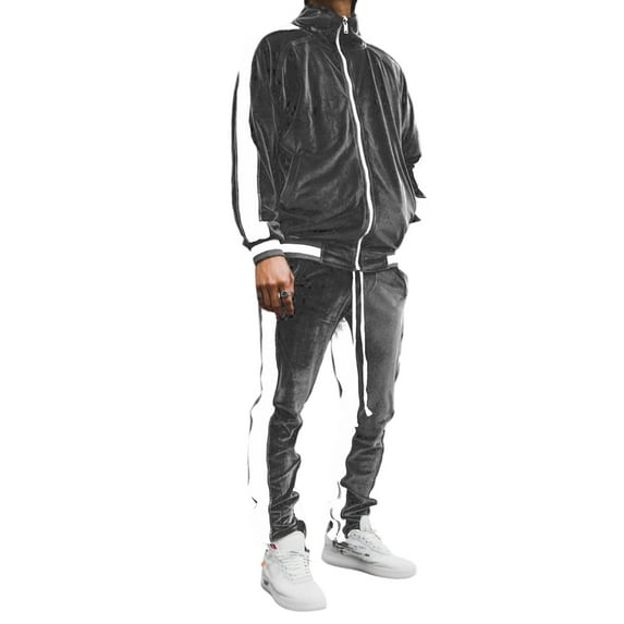 Men Leisure Splicing Knitting Zipper Cardigan Sweater Set