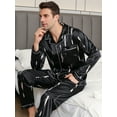 thumbnail image 1 of Men Letter Graphic Contrast Piping Satin PJ Set, 1 of 5