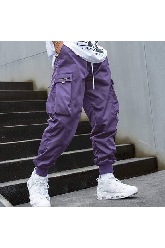Men Letter Graphic Flap Pocket Drawstring Waist Cargo Pants