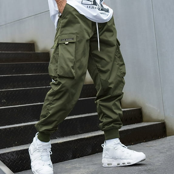 Men Letter Graphic Flap Pocket Drawstring Waist Cargo Pants