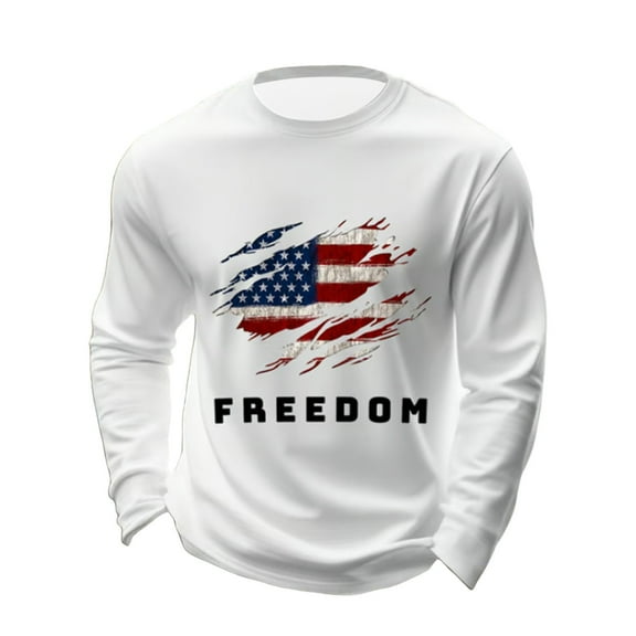 Men Letter Graphic T Shirts Freedom Long Sleeve Tee Tops White L