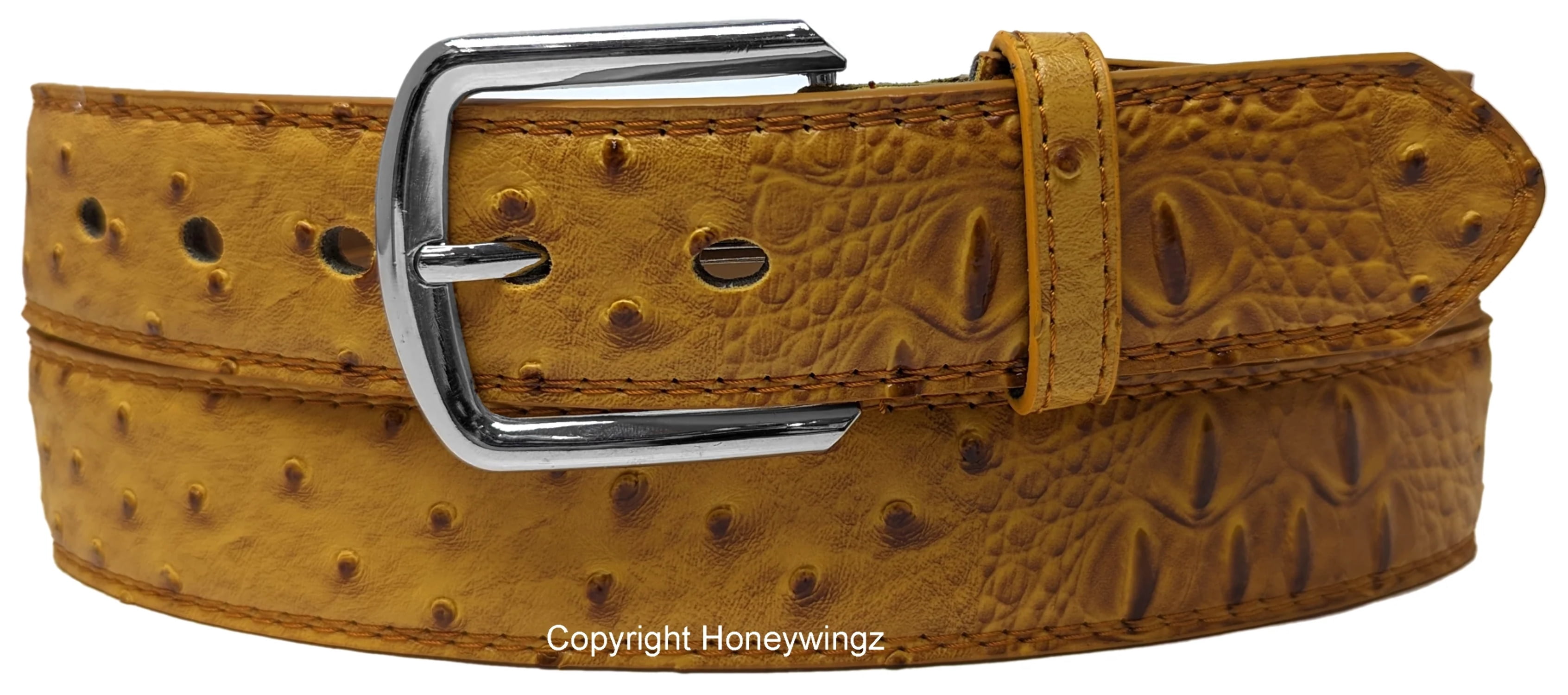 ALLIGATOR CROCODILE BELT Brown Leather Belt Metal Buckle L 37\
