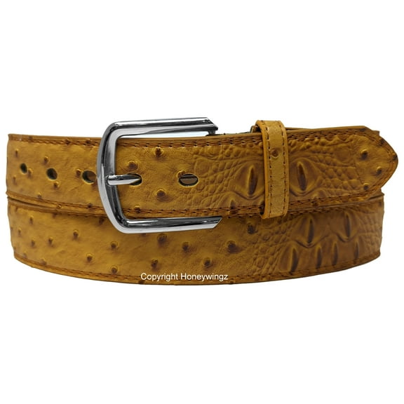 Men Light Brown Faux Crocodile Alligator Skin Leather Belt