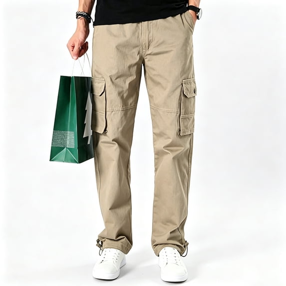 Men Light Utility Cargo Work Pants Rugged Multi Storage Stretch Hiking Pants S-XXL
