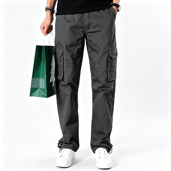 Men Light Utility Cargo Work Pants Rugged Multi Storage Stretch Hiking Pants S-XXL