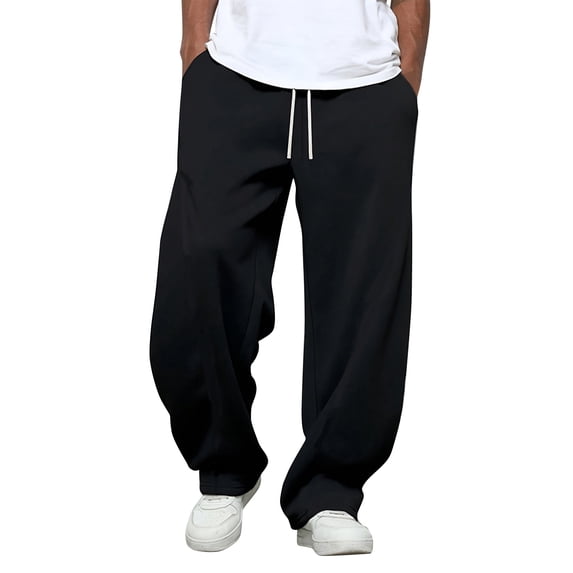 Men Lightweight Baggy Leg Sweatpants Elastic Waist Inner And Outer Drawstring Multi Pocket Casual Workout Pants For Four Seasons Wear Black M