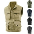 thumbnail image 1 of Men Lightweight Cargo Vest Outdoor Leisure Vest with Pockets Men's Big&Tall Work Jacket Standing Collar Multi-Pockets Outdoor Jacket Coat Khaki 5XL, 1 of 8