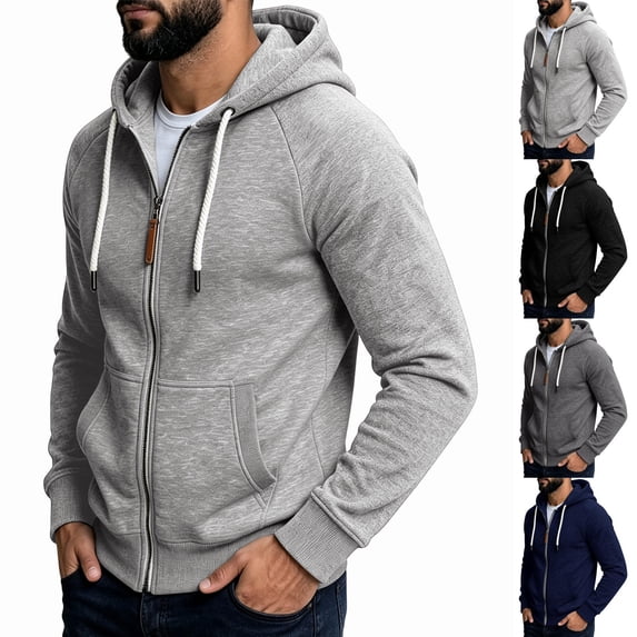 Men Lightweight Full Zip Hoodie Jacket Casual Sports Outdoor Pullover with Zippered And Pockets, L