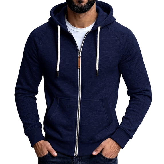 Men Lightweight Full Zip Hoodie Jacket Casual Sports Outdoor Pullover with Zippered And Pockets, L