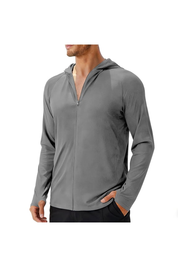 Men Lightweight Full Zip Hoodie UPF 50 Plus Sun Protection Jacket with Pockets Breathable Long Sleeve Fishing Hiking Golf