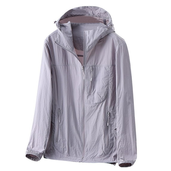 Men Lightweight Hooded Coat Unisex Casual Solid Sports Long Sleeve Sun-proof Shirt Loose Fit Hiking Jacket