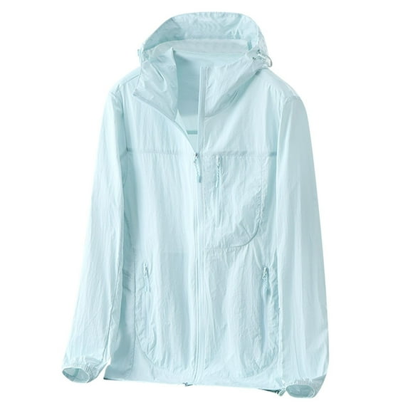 Men Lightweight Hooded Coat Unisex Casual Solid Sports Long Sleeve Sun-proof Shirt Loose Fit Hiking Jacket