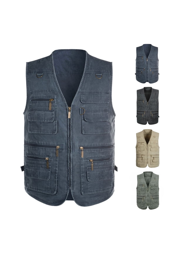 Men Lightweight Outdoor Sport Vest Big&Tall Men's Work Jacket Standing Collar Multi-Pockets Outdoor Jacket Coat Army Green 5XL