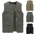 thumbnail image 1 of Men Lightweight Outdoor Sport Vest Men's Casual Fashion Multi-Pockets Solid Color Sleeveless V-Neck Top Waistcoat Outerwear Army Green 205, 1 of 10