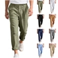 thumbnail image 1 of Men Linen Blend Broad Leg Trousers, Cotton Linen Drawstring Elastic Waist Relaxed Straight Long Pants, Breathable Lightweight Loose Fit Comfortable, Casual Summer Daily, Vacation, 1 of 9