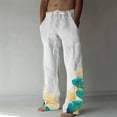 thumbnail image 1 of Men Linen Cotton Pant Elastic Waist Lounge Pants Straight Leg Beach Pants Lightweight Stretch Pajamas, 1 of 4