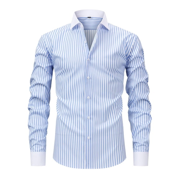 Men Linen Cotton Striped Long Sleeve Dress Shirt Casual Button Down Plaid Regular Fit Business Office Wear