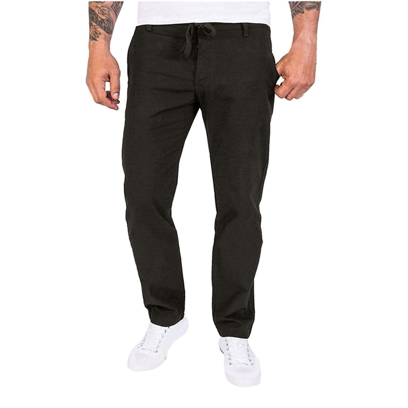 Men Linen Pants Loose Fit Elastic Drawstring Waist Beach Summer Plus ...