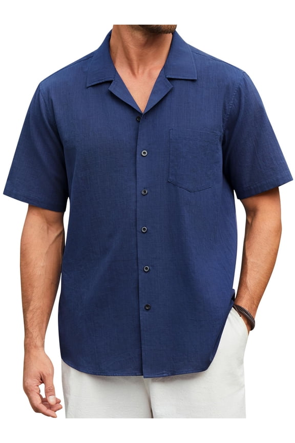 Mens Linen Shirts Short Sleeve Button Down Shirts Casual Vacation Beach Summer Shirts with Pocket