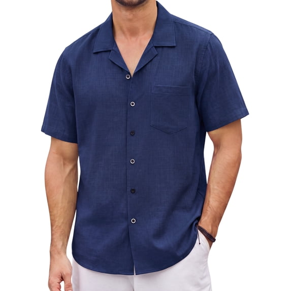Mens Linen Shirts Short Sleeve Button Down Shirts Casual Vacation Beach Summer Shirts with Pocket