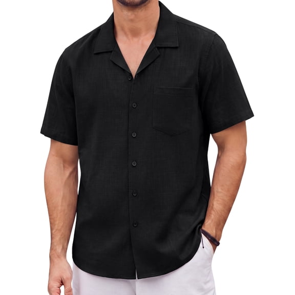 Linen Shirts for Mens Short Sleeve Button Down Shirts Casual Summer Beach Vacation Hawaiian Shirts