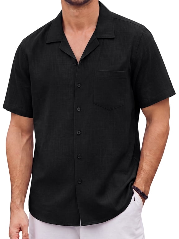 Linen Shirts for Mens Short Sleeve Button Down Shirts Casual Summer Beach Vacation Hawaiian Shirts
