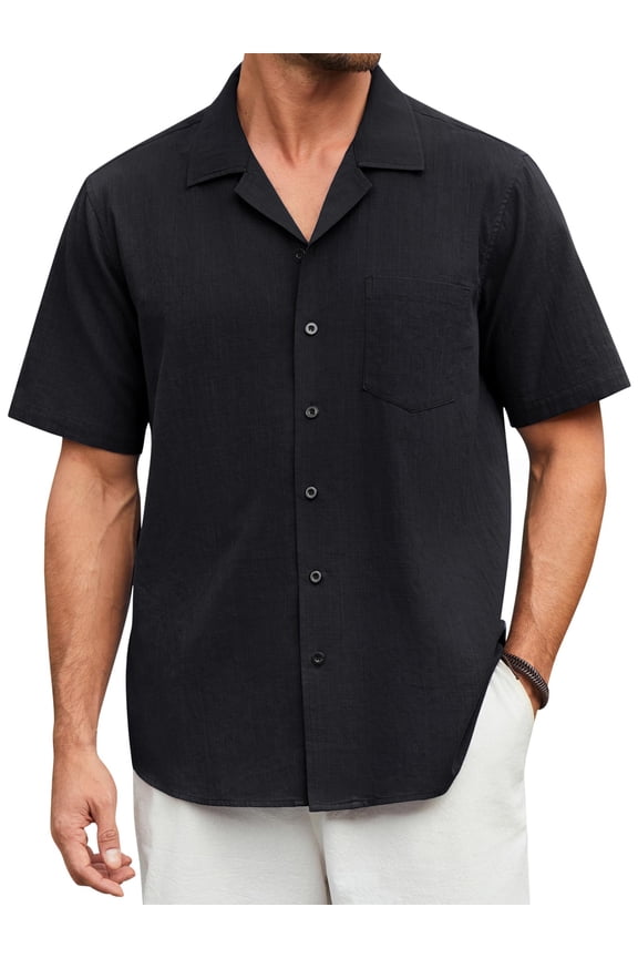 Men Linen Shirts Casual Short Sleeve Button Down Shirts for Men Beach Tops with Pocket