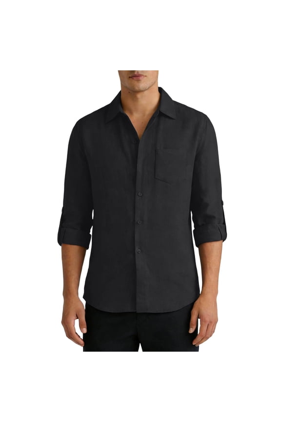 Men Linen Shirts Long Sleeve Button Down Shirts Wrinkle Free Casual Loose Vacation Beach Summer Basic Tops