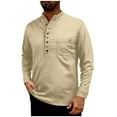 thumbnail image 1 of Men Linen Shirts,Solid Color Long Sleeve Stand-up Collar Button Henley Shirt Office Casual Breathable Blouses Outdoor Fashion Pullover Tops Mens Fall Winter Basic Tees with Pocket S-XXL, 1 of 9