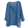 thumbnail image 1 of Men Linen Shirts Summer 3/4 Sleeve Tops Plus Size V Neck Gauze Blouses Dressy Casual Loose Clothes,Blue,5XL, 1 of 8