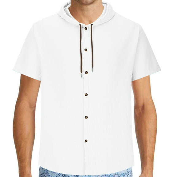 Men Linen Short Sleeve Button Down Shirt Summer Casual Hawaiian Beach Tops Lightweight Fashion Hoodies
