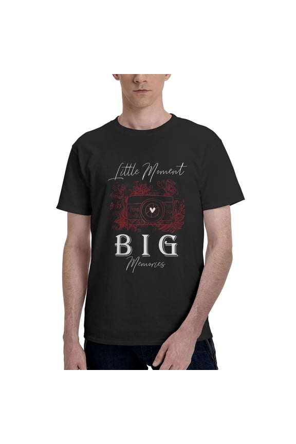 Men Little Moments Big Memories T-Shirt Premium 100% Cotton Short Sleeve T-Shirt Tee Crew Neck Casual Tshirt,Black,2XL