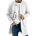 thumbnail image 1 of Men Long Coat Button Long Sleeve Thin Fleece Jacket with Pocket,Loose Windproof Fall Winter Daily Casual Comfy Wear,Mid Length Style,White,XXL, 1 of 7
