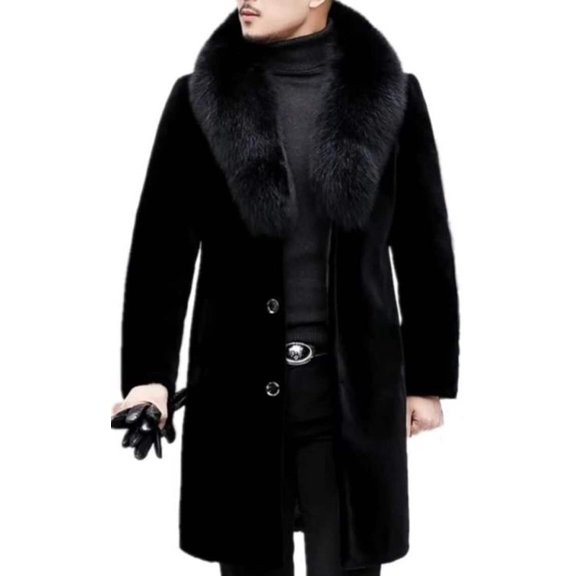 Men Long Faux Fur Coat Black
