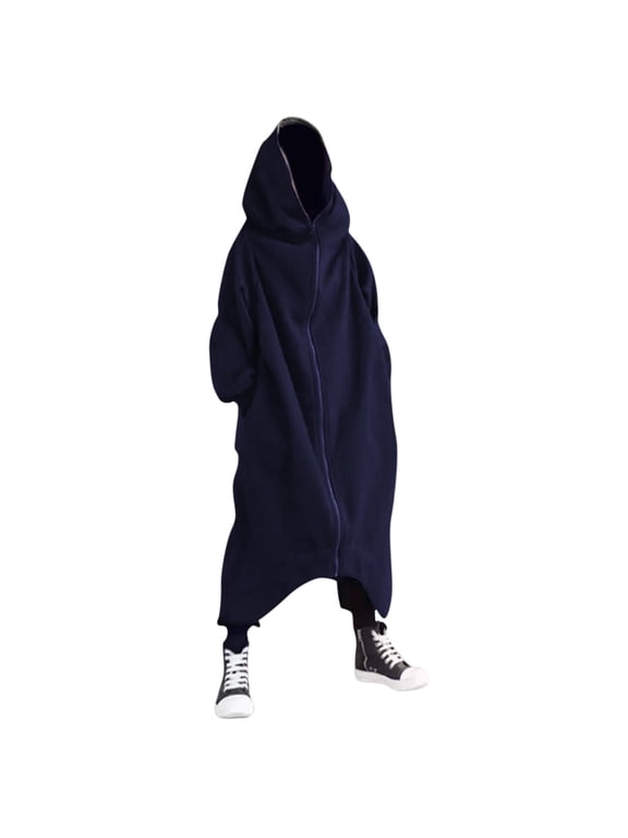 Men Long Full Zip Hooded Duster Cardigan, Lined Long Sleeve Irregular Hem Oversized Hoodie Coat