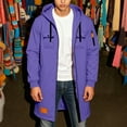 thumbnail image 1 of Men Long Hooded Jackets Solid Zipper Pockets Long Sleeve Mid Length Coat Loose Casual Outwear Coats Purple M, 1 of 8