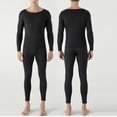 thumbnail image 1 of Men Long Johns Thermal Set,Thermal Underwear Round Neck Slim Two-Sided Bottoming Shirt Clothes Pants Set Black M, 1 of 6