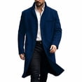 thumbnail image 1 of Men Long Overcoat Lapel Collar Button Front Oversized Jacket with Pocket,Warm Windproof Fall Winter Daily Casual Comfy Wear,Blue,3XL, 1 of 9