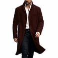 thumbnail image 1 of Men Long Overcoat Lapel Collar Button Front Oversized Jacket with Pocket,Warm Windproof Fall Winter Daily Casual Comfy Wear,Red,XL, 1 of 9